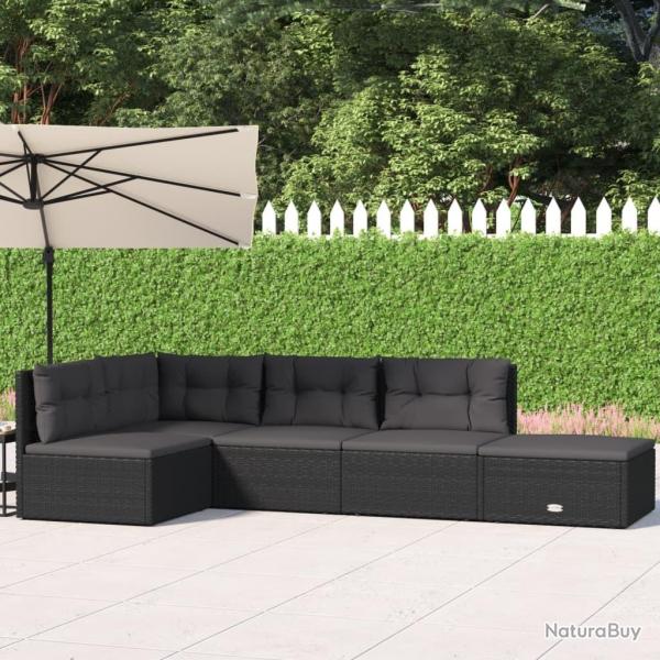 Salon de jardin 5 pcs avec coussins Noir R�sine tress�e