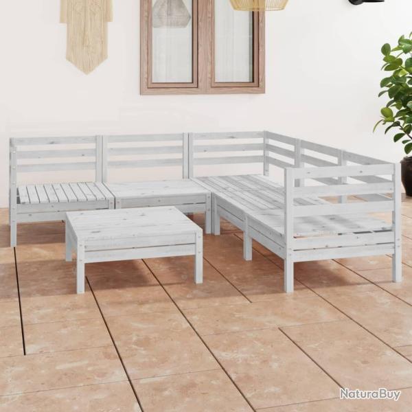 Salon de jardin 6 pcs Bois de pin massif Blanc