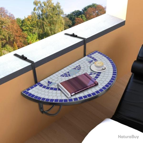 Table suspendue de balcon Bleu et blanc Mosa�que