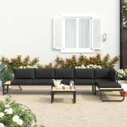 Canap&eacute;s d'angle de jardin 4 pcs et coussins Aluminium et WPC