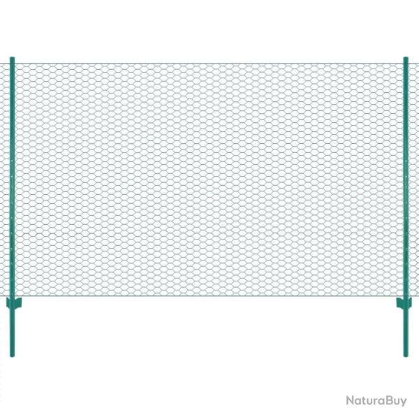 Cl�ture en grillage m�tallique avec poteaux Acier 25x1,5 m Vert