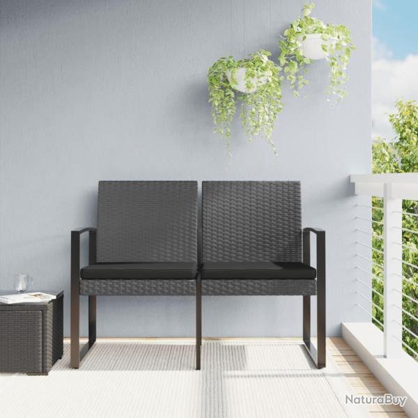 Banc de jardin � 2 places et coussins gris fonc� PP rotin