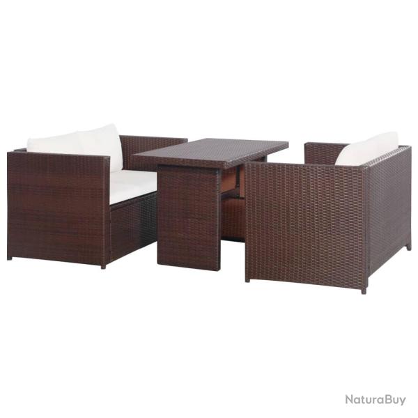 Ensemble de bistro 3 pcs avec coussins marron r�sine tress�e