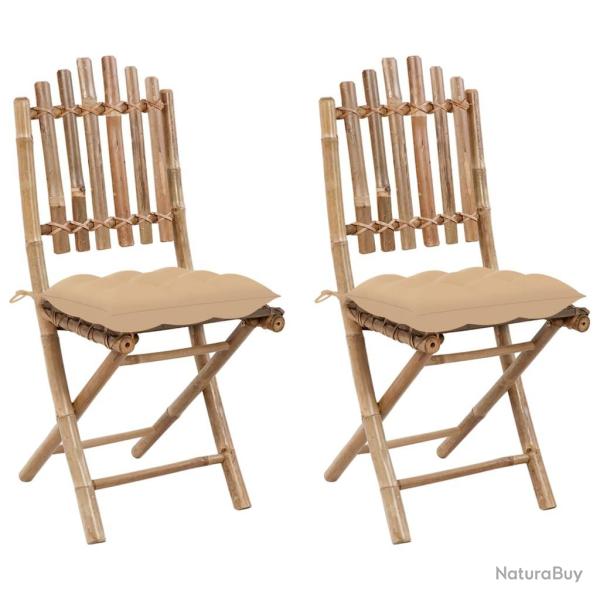 Chaises pliables de jardin lot de 2 avec coussins Bambou