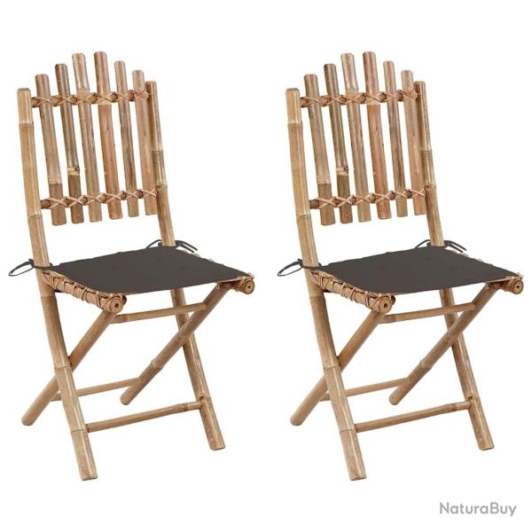 Chaises pliables de jardin lot de 2 avec coussins Bambou
