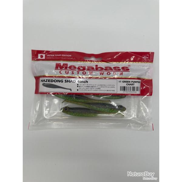 Leurre souple Megabass Hazedong Shad slim tail green pumpkin chart 4"