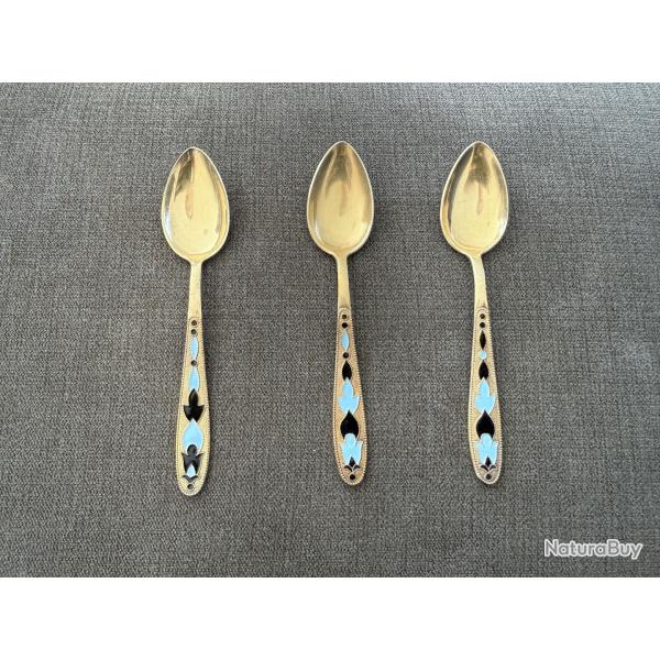 3 cuill�res en vermeil - Russie communique - Argent massif plaqu� or - URSS