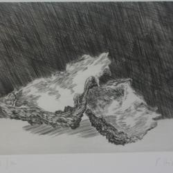 Lithographie Burin original Pierre Skira Deux huîtres