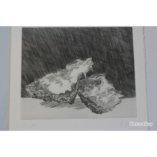 Lithographie Burin original Pierre Skira Deux hu�tres