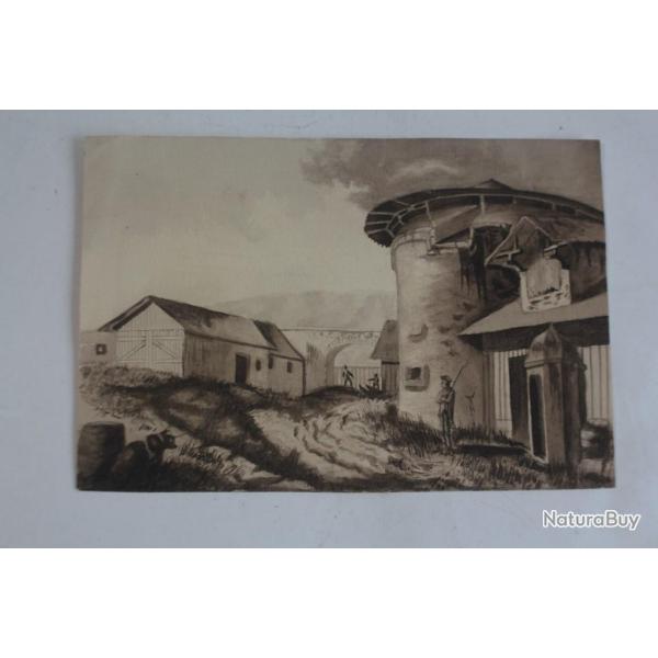 Dessin original Lavis Bastion Porte charbons Zurich Suisse XIXe si�cle