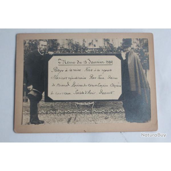 Ancien Menu Manuscrit Photomontage 1889