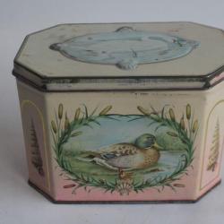 Boîte biscuits tôle lithographiée Huntley & Palmers Canard Cygne Oie