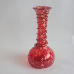 Vase verre soufflé émaillé rouge et or oriental
