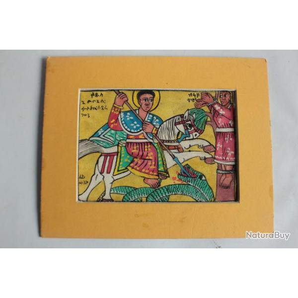 Peinture sur parchemin Saint George terrassant le dragon �thiopie