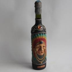 Bouteille verre décorée Indien Ecuador