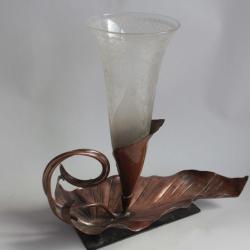 Porte Bouquet cuivre cristal taillé Art Nouveau