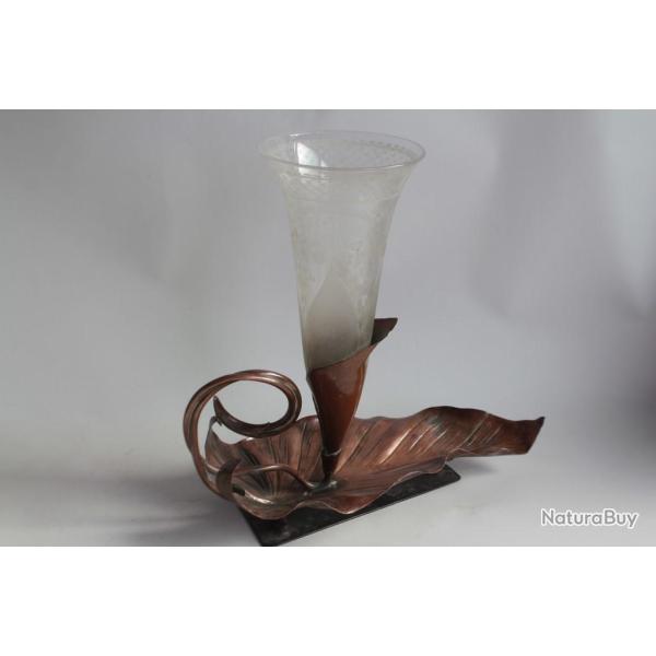 Porte Bouquet cuivre cristal taill� Art Nouveau
