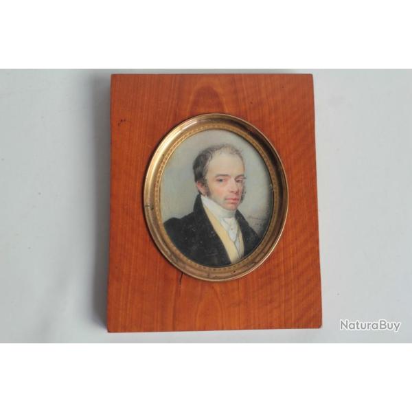 Peinture miniature Portrait Homme Savinien Edme DUBOURJAL 1826