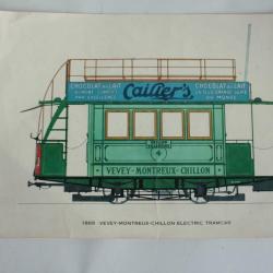 Gravure Tramcar publicité CAILLER'S chocolat Vevey Suisse
