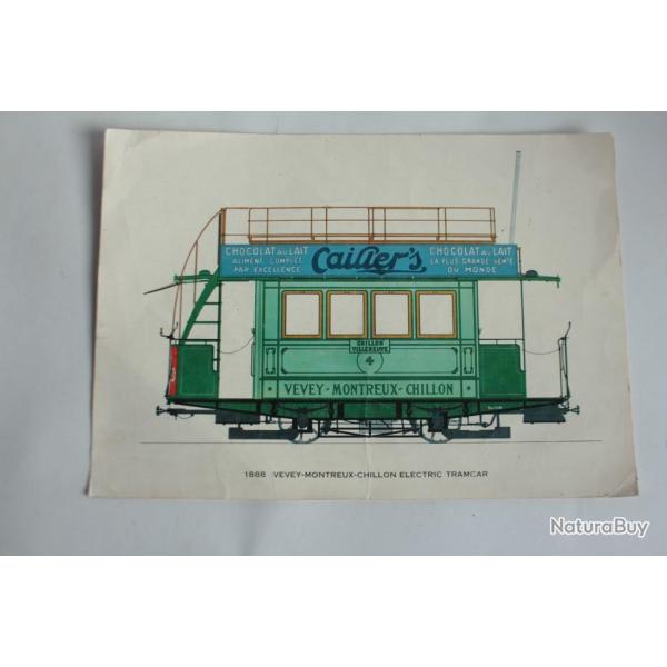 Gravure Tramcar publicit CAILLER'S chocolat Vevey Suisse