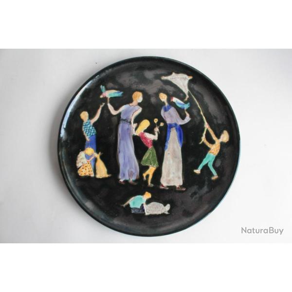LIFAS Plat c�ramique �maill�e Enfants Cerf-volants Bonifas