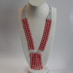 Collier ethnique perles Amérindien blanc orange