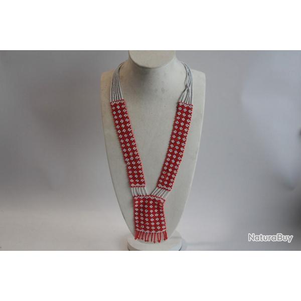 Collier ethnique perles Am�rindien blanc orange