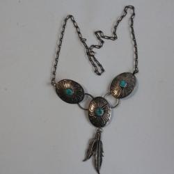 Collier ethnique Am&eacute;rindien Navajo argent et turquoise
