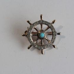 Broche argent vermeil Gouvernail Navire Marine