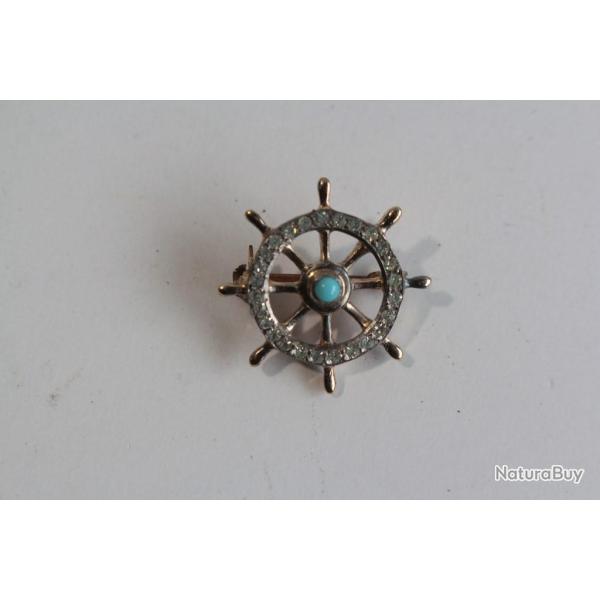 Broche argent vermeil Gouvernail Navire Marine