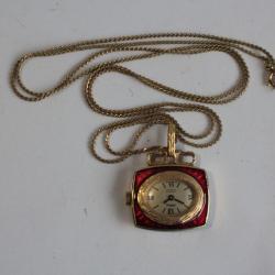 Collier pendentif Montre m&eacute;canique &eacute;maill&eacute;e Initial
