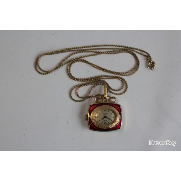 Collier pendentif Montre m�canique �maill�e Initial