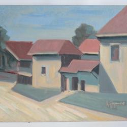 Tableau peinture Village neuch&acirc;telois Roger GIGANDET Suisse