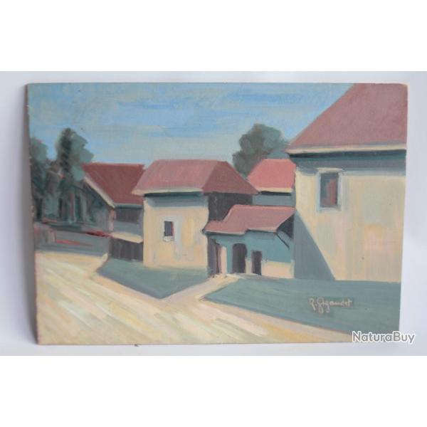 Tableau peinture Village neuch�telois Roger GIGANDET Suisse