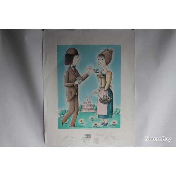 Estampe Raymond PEYNET L'heure du goter Dessin original