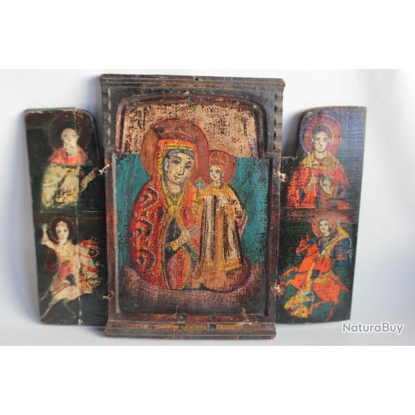Ancienne Ic�ne orthodoxe triptyque