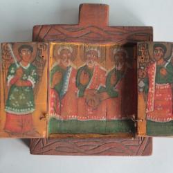 Icône orthodoxe triptyque bois peint Croix Copte Éthiopie