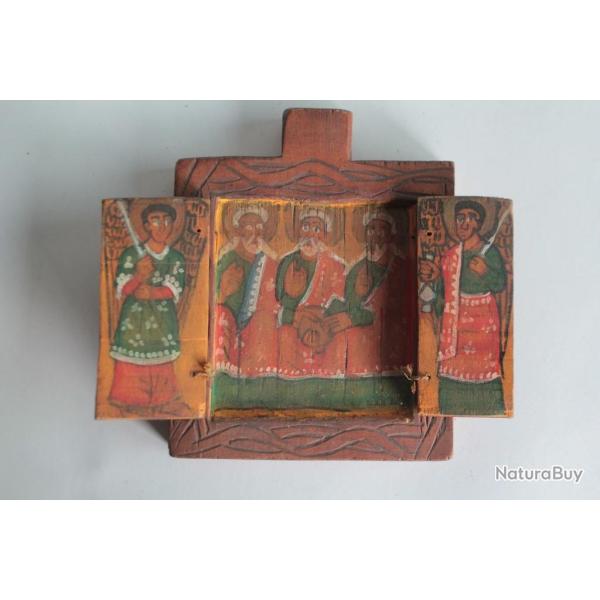 Ic�ne orthodoxe triptyque bois peint Croix Copte �thiopie