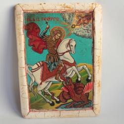 Icône orthodoxe peinte Saint Georges terrassant le dragon