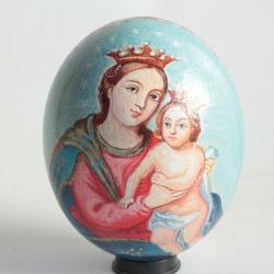 OEuf d'autruche peint Icône Vierge à l'enfant et ange