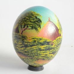 OEuf d'autruche peint Paysage Afrique
