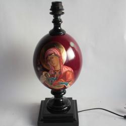 Pied de lampe OEuf métal peint Icône Vierge à l'enfant
