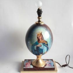 Pied de lampe OEuf métal peint Icône Vierge et angelots