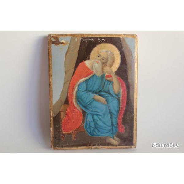 Ancienne Ic�ne peinte Proph�te Saint �lie