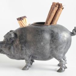 Porte-cigares et allumettes pyrogène figuratif Cochon