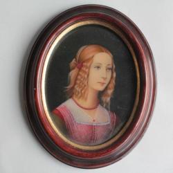 Peinture miniature Portrait Jeune fille d'après Domenico Ghirlandaio