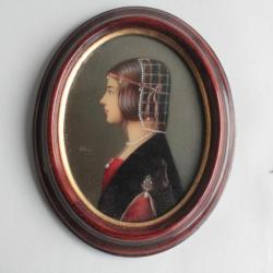 Peinture miniature Béatrice d'Este d'après Léonard de Vinci