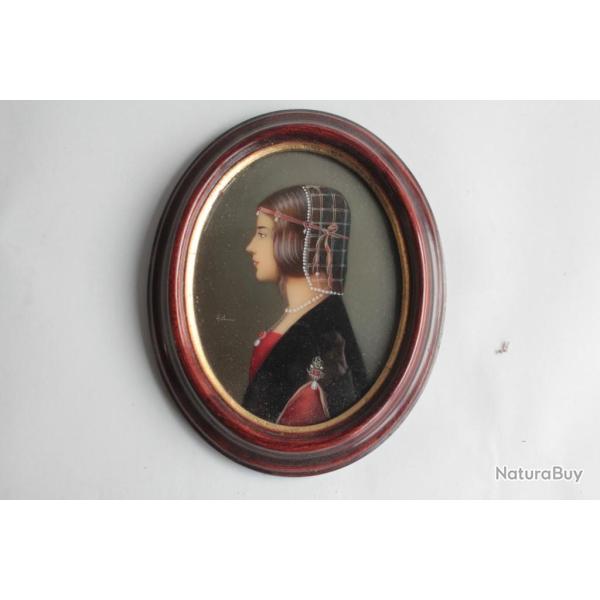 Peinture miniature B�atrice d'Este d'apr�s L�onard de Vinci