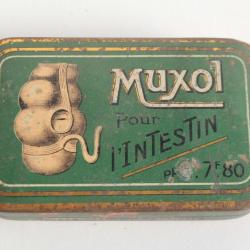 Boîte médicaments tôle lithographiée Muxol pour l'intestin Pharmacie
