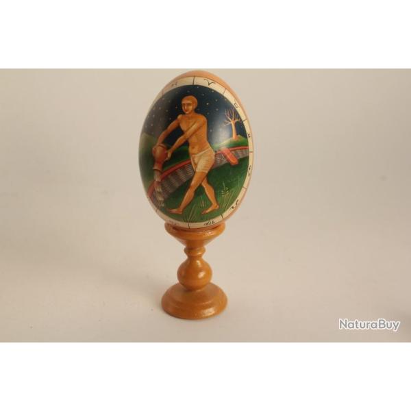 OEuf bois peint Signe astrologique Verseau
